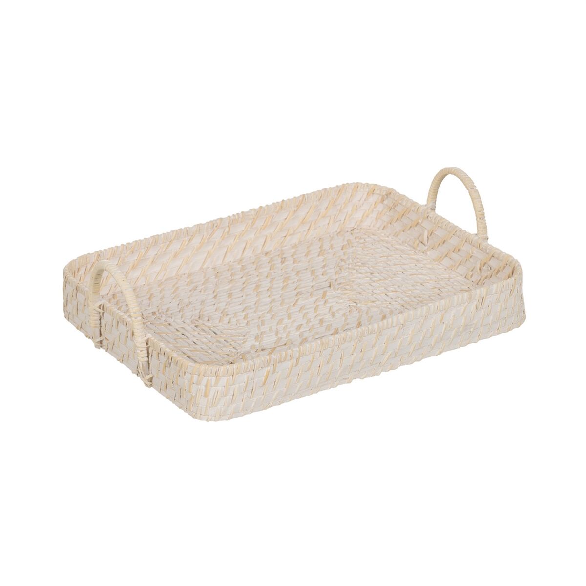 Bricka Vit Bambu Rattan 45 x 34 x 13 cm (2 antal)